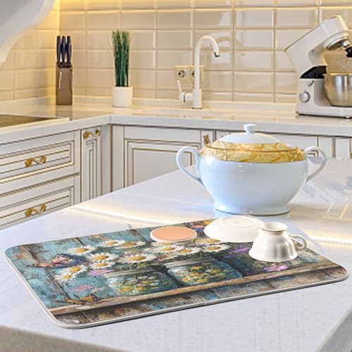 Butterfly Jars Dish Drying Mat Kitchen Dish Drying Pad Absorbent Microfiber Dish Mat for Coffee Bar Sinks Draining Racks 16x18 Inch - size: 16x18in