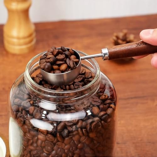 50 Fl oz/ 1500ml Clear Glass Jar with Airtight Screw on Wood Lid and Scoop, Glass Canister for 1.1LB Coffee Beans, Large Food Storage Containers Pantry Jars for Rice,Flour,Pasta,Sugar,Cookies,Cereal - size: 1*1500ml+1*scoop