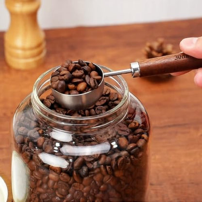 50 Fl oz/ 1500ml Clear Glass Jar with Airtight Screw on Wood Lid and Scoop, Glass Canister for 1.1LB Coffee Beans, Large Food Storage Containers Pantry Jars for Rice,Flour,Pasta,Sugar,Cookies,Cereal - size: 1*1500ml+1*scoop