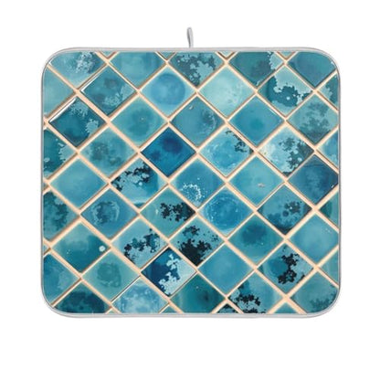 Shiny Turquoise Marble Dish Drying Mats for Kitchen 18x24 inch Drying Pad Dish Drainer Rack Mat Counter Mat Dish Draining Mat - color: Blue, size: 18x24in