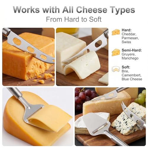 Cheese Slicer and Knife Set 2 pcs: Quality Stainless Steel Cheese Knife Set & Cutter for Perfect Cuts - Ideal for Charcuterie Boards & Cheese Lovers! (silver)