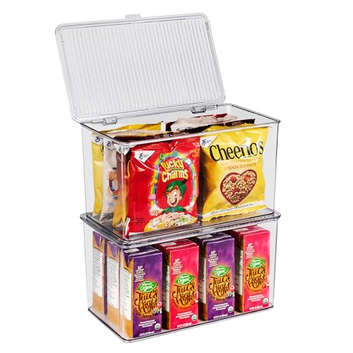 Sorbus Durable Plastic Storage Bins with Lids- Stackable Refrigerator Organizer Bins- MultiPurpose & Versatile- Lightweight Pantry Organizer- Perfect Cabinet Organizers and Storage for Kitchen- 2 Pack - size: Large