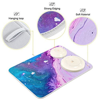 Super Absorbent Dish Drying Mat, Microfiber Fast-Drying Dish Mat, 16" x 18", Kitchen Dish Drying Pad, Abstract Purple Blue Marble - color: Abstract Purple Blue Marble, size: 16" x 18"