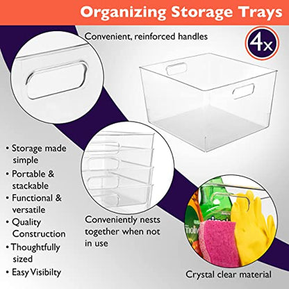 ClearSpace Clear Plastic Storage Bins – XL 4 Pack Perfect for Kitchen,Fridge, Pantry Organization, Cabinet Organizers - size: 4 Pack