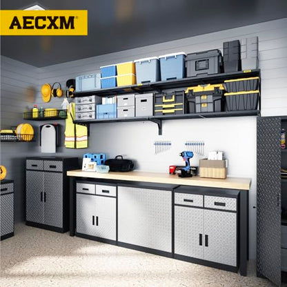 Aecxm 2-Pack 2 Tier 1.3x4ft Garage Shelving Wall Mounted, 520lbs Load Capacity，15.6x48inch per Shelf Height Cassette Adjustable Floating Shelves, Black - color: Black, size: 4pack-1.3x4ft