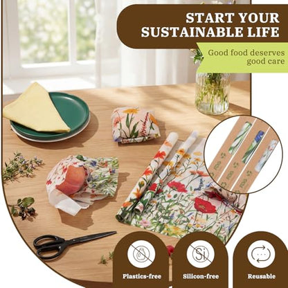 3 Rolls Reusable Beeswax Wraps for Food 13 x 40 Inches Bees Wax Wraps Reusable Food Storage Wrap Beeswax Paper Roll for Bread Sandwich Cheese Fruit Snacks(Spring) - style: Spring