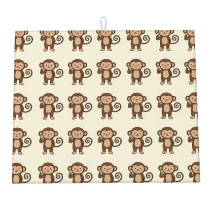 Cartoon Monkeys Dish Drying Mats for Kitchen Counter, Super Absorbent Microfiber Drainer Pad, Washable Reversible Appliance Protector, Everyday Kitchen Must-Have, 16x18 Inch - color: Cartoon Monkeys