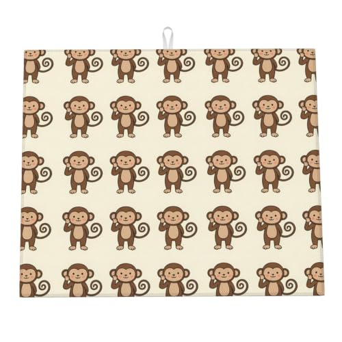 Cartoon Monkeys Dish Drying Mats for Kitchen Counter, Super Absorbent Microfiber Drainer Pad, Washable Reversible Appliance Protector, Everyday Kitchen Must-Have, 16x18 Inch - color: Cartoon Monkeys