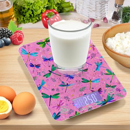Food Scale Kitchen Scale Food Weight Scales Digital Weight Grams and Ounces Small Electronic Food Scale for Baking Cooking Deep Pink Dragonflies and Leaves - color: Deep Pink Dragonflies and Leaves