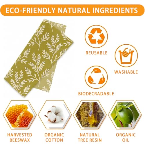 Reusable Beeswax Wraps, Blue Green Floral Wraps, 9 Pack Sandwich, Snack, Bowl, Food Storage, Organic, Sustainable, Zero Waste, Plastic-Free, Eco-Friendly, 1XL, 3M, 5S - color: Green Botanical4