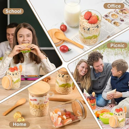 Overnight Oats Containers with Lids,4 Pack 18oz Overnight Oats Jars with Spoons,Salad Meal Prep Jar with Bamboo Lids for Chia Seed Pudding Salad Cereal Coffee Flour,Sourdough Starter Jar for Bread - size: 4 Pcs