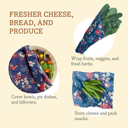 Bee's Wrap Beeswax Wraps for Food - 3 Pack of Assorted Beeswax Wraps - Small, Medium & Large Wrap - Plastic Free Made in USA Reusable Natural Food Wrap - Botanical Print - style: 3 Pack (Botanical)