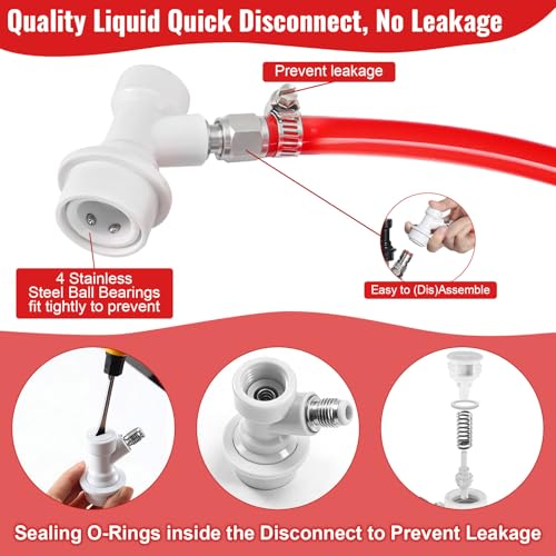 Homebrew Ball Lock Gas Line Assembly, 5 FT Co2 Gas Line Tubing for Kegerator with O.D 5/16”Ball Lock Gas Disconnect PVC Ball Lock Co2 Hose Assemble Draft Beer Red Hose Kit for Corny Keg