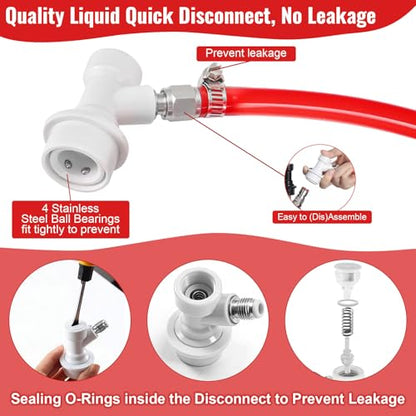 Homebrew Ball Lock Gas Line Assembly, 5 FT Co2 Gas Line Tubing for Kegerator with O.D 5/16”Ball Lock Gas Disconnect PVC Ball Lock Co2 Hose Assemble Draft Beer Red Hose Kit for Corny Keg