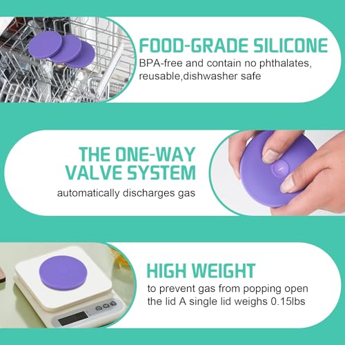 Wide Mouth Mason Jar Fermentation Lids – Silicone Fermenting Caps with Waterless Airlock, Self-Burping Fermenter Tops for Pickles, Kimchi, and Probiotic Foods, 3 Pack Purple (Jars Not Included) - color: Purple