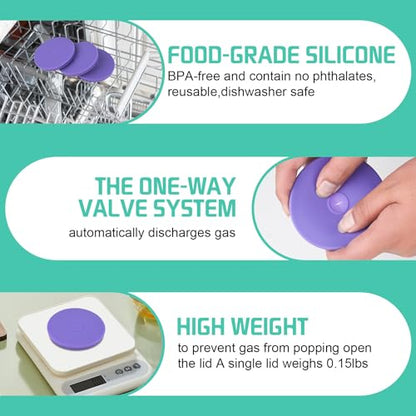 Wide Mouth Mason Jar Fermentation Lids – Silicone Fermenting Caps with Waterless Airlock, Self-Burping Fermenter Tops for Pickles, Kimchi, and Probiotic Foods, 3 Pack Purple (Jars Not Included) - color: Purple
