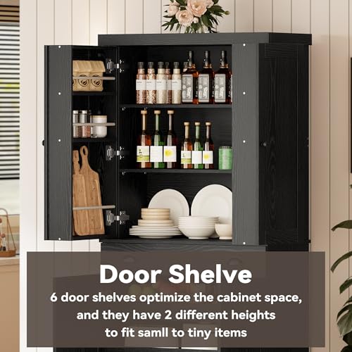 IRONCK Kitchen Pantry Cabinet 72" Height, Freestanding Cupboard with Drawer, Sliding Storage Rack, and 6 Hanging Shelves for Dining Room, Laundry, Living Room, Black - color: Black