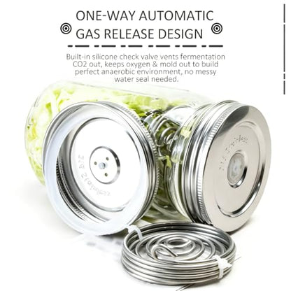 Stainless Steel Fermentation Lids Kit with Springs and Silicone Airlock for 16/24/32/64Oz Wide Mouth Mason Jars, Fermenting Set for Pickling, Kimchi, Kombucha & Sauerkraut (3PCS) - color: 3PCS