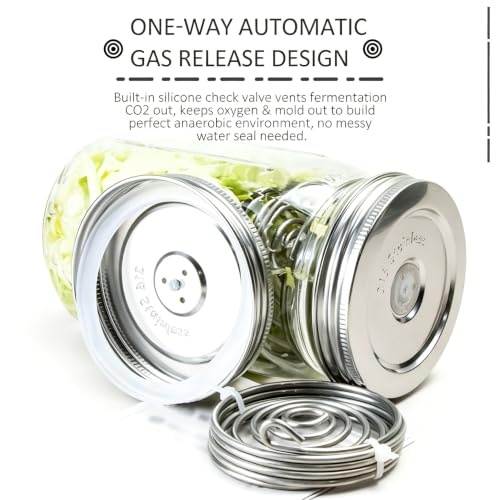 Stainless Steel Fermentation Lids Kit with Springs and Silicone Airlock for 16/24/32/64Oz Wide Mouth Mason Jars, Fermenting Set for Pickling, Kimchi, Kombucha & Sauerkraut，1PCS - color: 1PCS