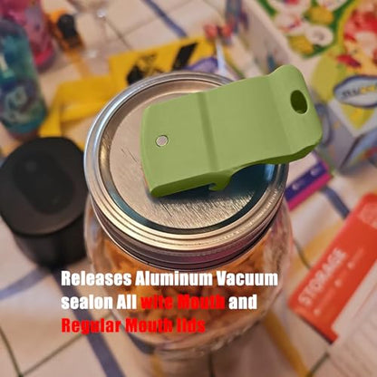 Mason Jar Opener and Canning Tool, Compatible with Mason Jar Lids, Releases Vacuum Seal on Wide Mouth and Regular Mouth, Magnetic Lid Lifter for Canning, Pickling (Military Green) - color: Military Green