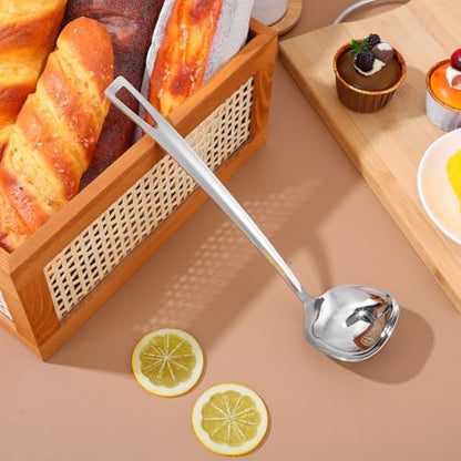 Kichvoe Square Stainless Steel Soup Ladle with Hanging Corrosion Resistant Cooking Spoon for Stirring and Serving Soups Hot Pot and Stews in Home Professional Kitchens