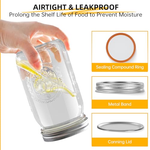Miuyhji Wide Mouth Mason Jars 32 oz with Lids [9-Pack], Canning Jars with Metal Airtight Lids and Bands, 32 oz Glass Jars for Fermenting, Pickling, Freezing, Preserving, Meal Prep, Jar Décor - size: 32 oz-9Pcs (Clear)