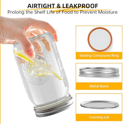 Miuyhji Wide Mouth Mason Jars 32 oz with Lids [9-Pack], Canning Jars with Metal Airtight Lids and Bands, 32 oz Glass Jars for Fermenting, Pickling, Freezing, Preserving, Meal Prep, Jar Décor - size: 32 oz-9Pcs (Clear)