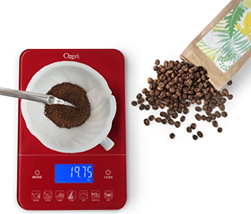 Ozeri Touch III 22 lb (10 kg) Digital Kitchen Scale with Calorie Counter in Tempered Glass, Red Engine - color: Red Engine