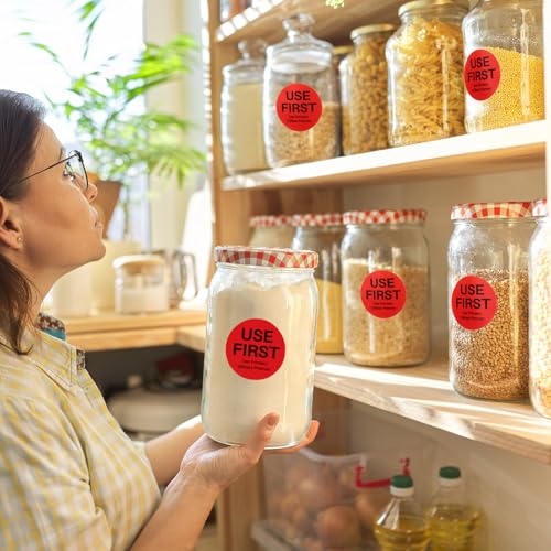 Epakh 1000 Pcs 2 Inch Use First Stickers Food Service Inventory Control Labels for Restaurant Permanent Adhesive Food Labels Circle Dot Paper (Red) - color: Red