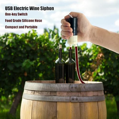 Food Grade Wine Siphon Pump, USB Wine Transfer Pump Auto Siphon Self Priming Pump for Bottling Home Brew Wine, Beer, Mead, Water, Beverages and Kombucha Beer Transfer Pump No Mess 2L/Min Low Noise - color: Black
