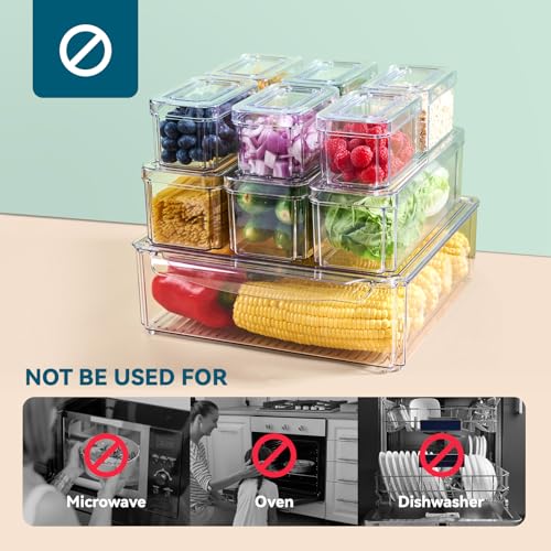 Luckore 10 Pack Clear Fridge Organizer, Stackable Refrigerator Organizer Bins with Lids, Fridge Storage Containers for Kitchen, Food, Cabinets, Fruits, Vegetables, Cereals
