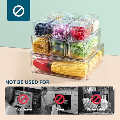 Luckore 10 Pack Clear Fridge Organizer, Stackable Refrigerator Organizer Bins with Lids, Fridge Storage Containers for Kitchen, Food, Cabinets, Fruits, Vegetables, Cereals