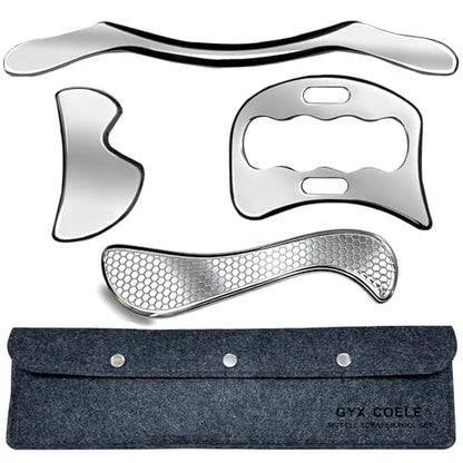 Muscle Scraper IASTM Tool Set (3-Piece) gua sha Stainless Steel fascial Release Tool deep Soft Tissue Massage Tool Set - style: GYX COELE-04