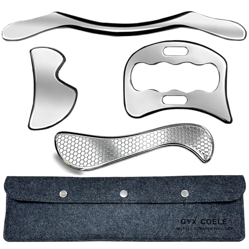 Muscle Scraper IASTM Tool Set (3-Piece) gua sha Stainless Steel fascial Release Tool deep Soft Tissue Massage Tool Set - style: GYX COELE-04