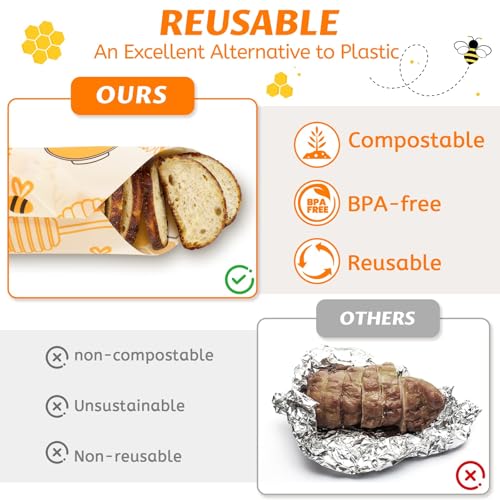 Beeswax Wraps for Food – Reusable Beeswax Bread Bag & Sandwich Wrap | Organic & Eco-Friendly,Sustainable Bees Paper,Retain Freshness,Perfect Alternative to Aluminum Foil Sourdough Storage - color: 1 Pack（Bee jar）