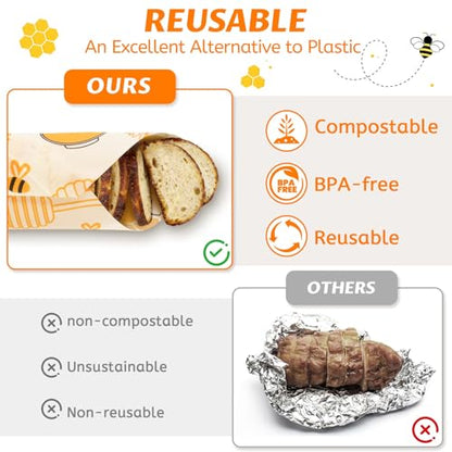 9 Pack Beeswax Wraps for Food – Reusable Beeswax Bread Bag & Sandwich Wrap | Organic & Eco-Friendly,Sustainable Bees Paper,Retain Freshness,Perfect Alternative to Aluminum Foil Sourdough Storage - color: 9 Pack（ Bee jar ）