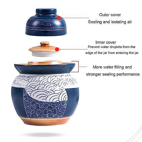 Blue Fermentation Jar Traditional Chinese Porcelain Pickle Jar,Ceramics Fermenting Crock Kit with Water Seal Airlock Lid, Pickle Jar for Pickles Kimchi, Sauerkraut 3.5Kg