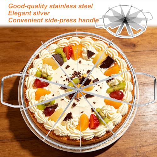 Penitue 10-Slice Cake Cutter Press, Stainless Steel Round Pie Divider with Side Handles Pie & Cheesecake Slicer for Uniform Portions Bakeries and Home Use - style: 10 grid cake cutter