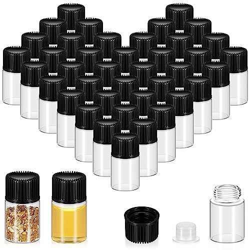 Lallisa 100 Pcs 2 ml Glass Vials with Black Screw Caps and Plastic Stoppers, 1/2 Dram Clear Small Leakproof Bottles Bulk, Mini Liquid Sample Vials for Essential Oils, Sample, DIY Craft - color: Clear with Black Cap, size: 2 ml