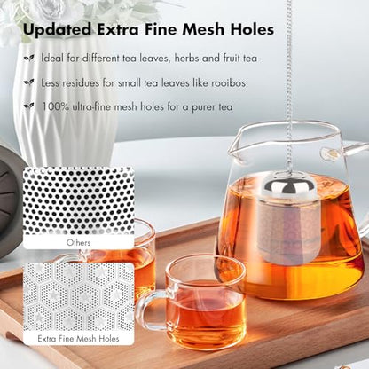 Tea Infuser for Loose Leaf Tea, Extra Fine Mesh Tea Strainers, 304 Stainless Steel & Updated Slim Threaded Lid, Loose Leaf Tea Steeper for Brew Tea, Spices, Rooibos, 2 Pcs, Small, Sliver