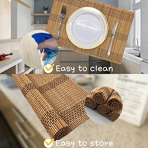 Set of 12 Pcs Bamboo Placemats Natural Anti-Slip Bamboo Placemats Washable Heat-Resistant Table Mats for Dining Room and Kitchen（Brown+White+Black） - color: Brown+white+black, size: Set of 12 Placemat 17.7 x 11.8 inch
