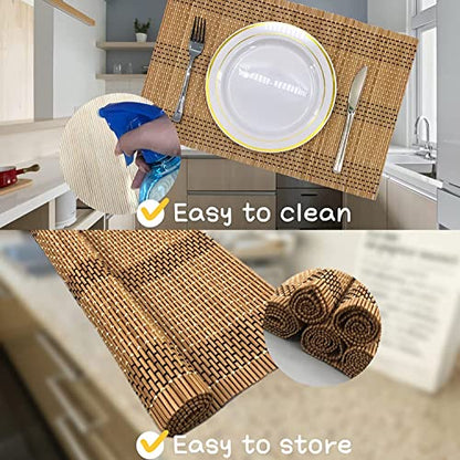 Set of 12 Pcs Bamboo Placemats Natural Anti-Slip Bamboo Placemats Washable Heat-Resistant Table Mats for Dining Room and Kitchen（Brown+White+Black） - color: Brown+white+black, size: Set of 12 Placemat 17.7 x 11.8 inch