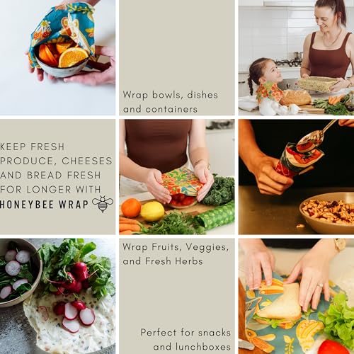 Beeswax Wraps for Food - The Kitchen Collection - Organic Cotton Beeswax Wrap - Reusable Beeswax Food Wrap - Plastic Wrap/Sandwich Bags Alternative - 4 Pack, S, M, L & XL - color: 4 Pack (S, M, L, XL)