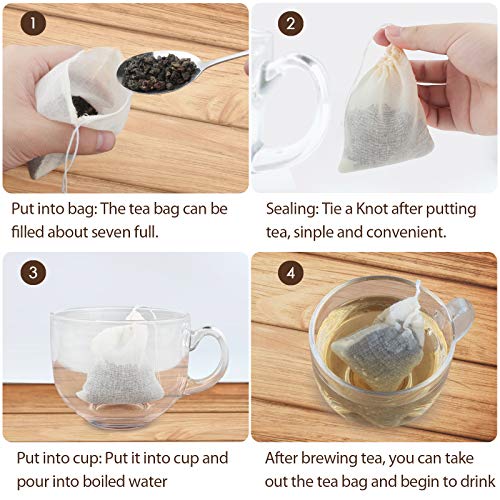 Tea Filter Bags, 50 Pack Empty Reusable Cotton Tea Bag for Loose Leaf Tea | 3.1 x 3.9Inch Unbleached Strainer ECO Friendly Tea/Herb Brew Bags Tea Infuser tea strainer