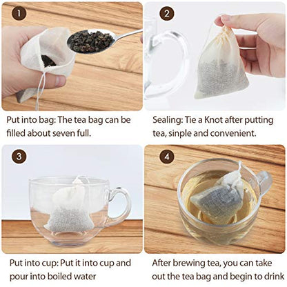 Tea Filter Bags, 50 Pack Empty Reusable Cotton Tea Bag for Loose Leaf Tea | 3.1 x 3.9Inch Unbleached Strainer ECO Friendly Tea/Herb Brew Bags Tea Infuser tea strainer