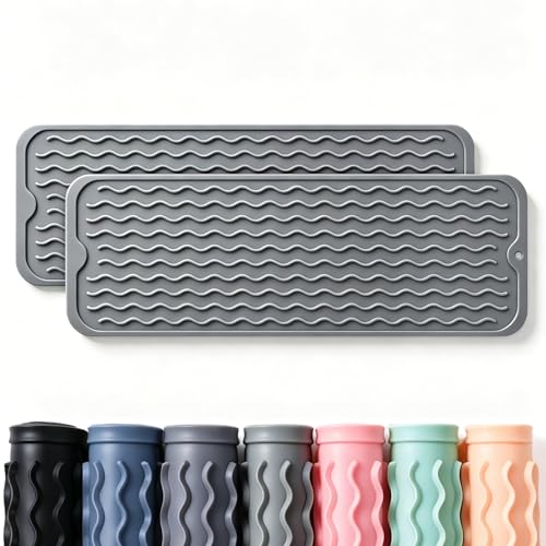 2 Pack Caketime Silicone Dish Drying Mat for Kitchen Counter Waterproof Under Sink Near Faucet with Bathroom Coffee Organizer Soap Holder New Home Essentials Drainers 17"x6" Gray - color: Gray, size: 17"*6"