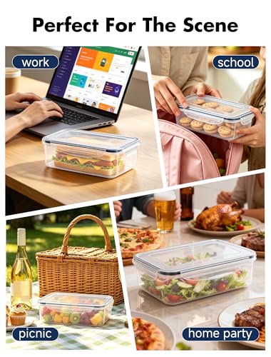 Geedel Food Storage Containers with Lids, Airtight Leakproof Lunch Meal Prep Containers, Stackable Microwave Freezer Dishwasher Safe Plastic Food Containers for Kitchen Organization, Set of 4, Clear