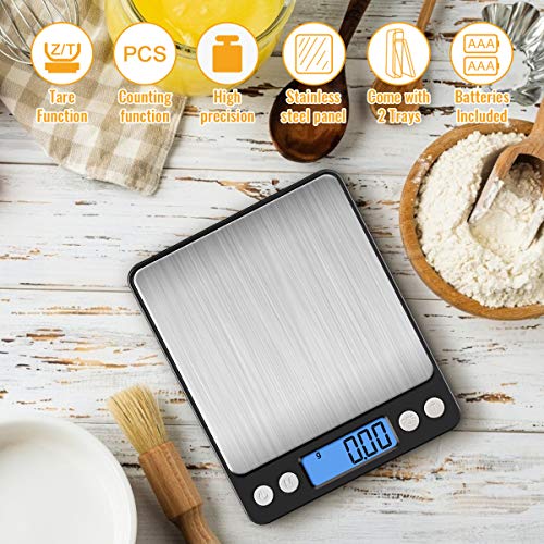 Diyife Digital Kitchen Scale 500g/0.01g, High Precision Cooking Food Scale, Mini Gram Scale with LCD Display, 2 Trays, 6 Units, Auto Off, Tare Function, Christmas Gift (Batteries Included) (Black) - color: Black