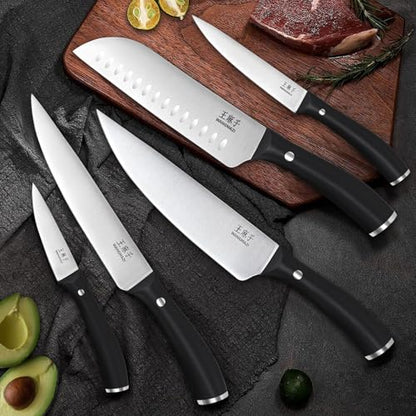 WANGMAZI Professional Kitchen Knife Set, 15 Pcs Sharp Kitchen Knife Set with Built-In Knife Sharpener, Dishwasher Safe, German Stainless Steel Knife Block Set for Home Kitchen Gifts, Black - color: 03-Black