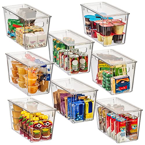 ClearSpace Modern Plastic Storage Bins with Lids Perfect Kitchen Organization or Pantry Fridge Organizer, 8 Pack, Transparent, Rectangular, 12.5" x 6" x 7", 9L Capacity, 8 Compartments - size: 8 Pack